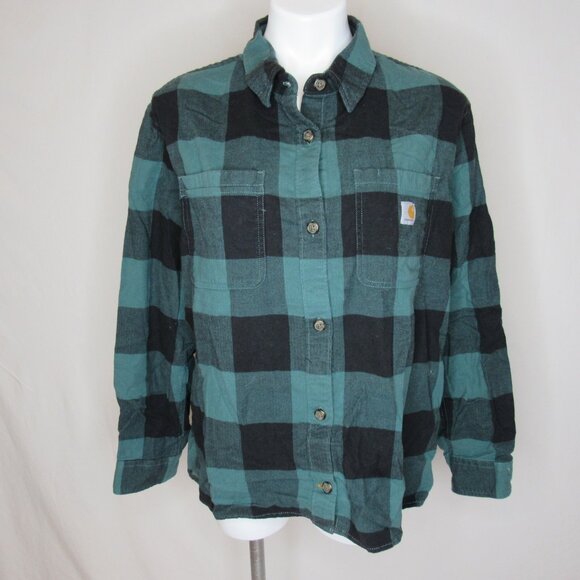 Carhartt Teal Green Rugged Flex Flannel Check Plaid Shirt Women's XXLarge XXL - Picture 6 of 9